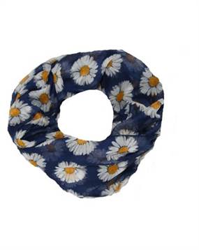 Loop tørklæde i blå med margueritblomster
